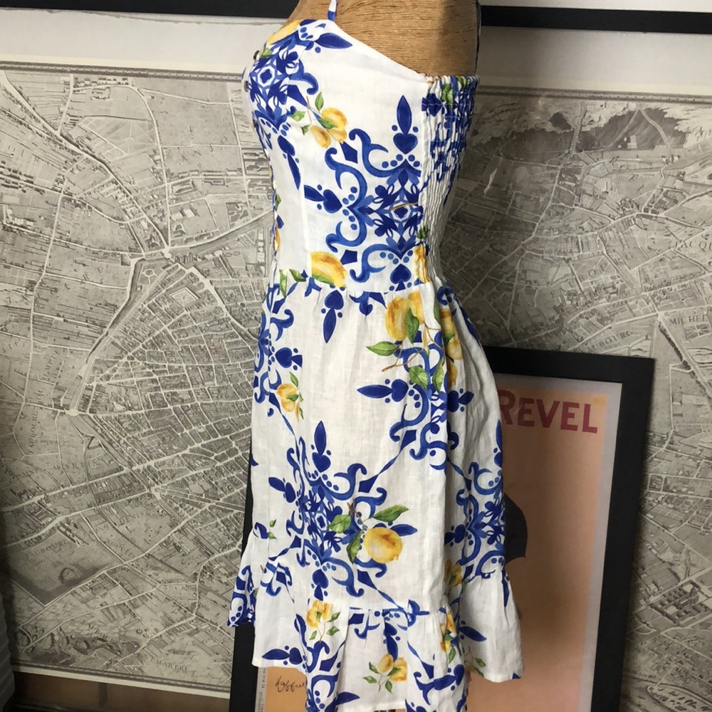 Mogador Ana Capri  Linen White Lemon-Print Midi Dress Size S - Picture 6 of 11